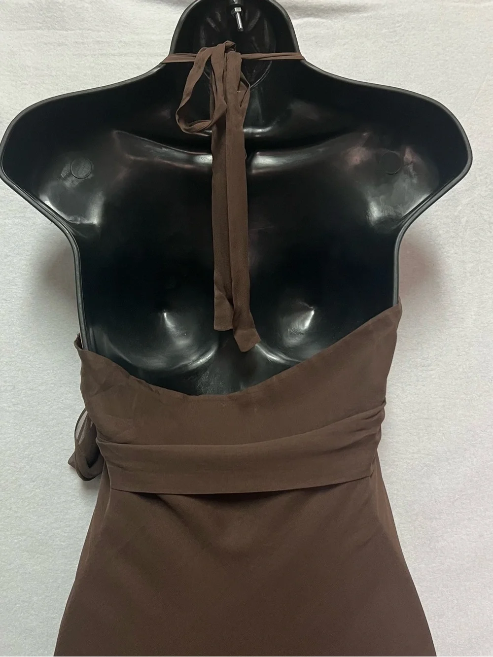 BCBG Max Azria Brown Silk Halter Dress Fairy Boho Whimsigoth Y2K Midi Asym Hem - Picture 5 of 6
